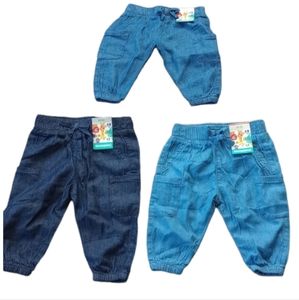 Bundle of 3 pairs of Garanimals Baby Girl Woven Jogger Denim sizes: 0-3m, 3-6m